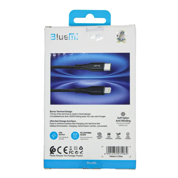 کابل شارژ سریع BlueMi مدل BM-404 | کابل USB-C به Lightning با توان 27W - تصویر 3