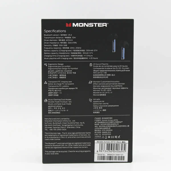 هندسفری گیمینگ بی‌سیم MONSTER مدل AIRMARS XKT01 | ایرباد بلوتوثی با کیس شفاف - تصویر 2
